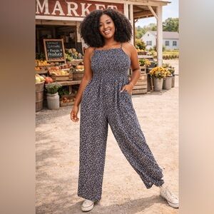 Old Navy Square Neck Cami Jumpsuit with Pockets~Blue Ditzy Floral~Size XL